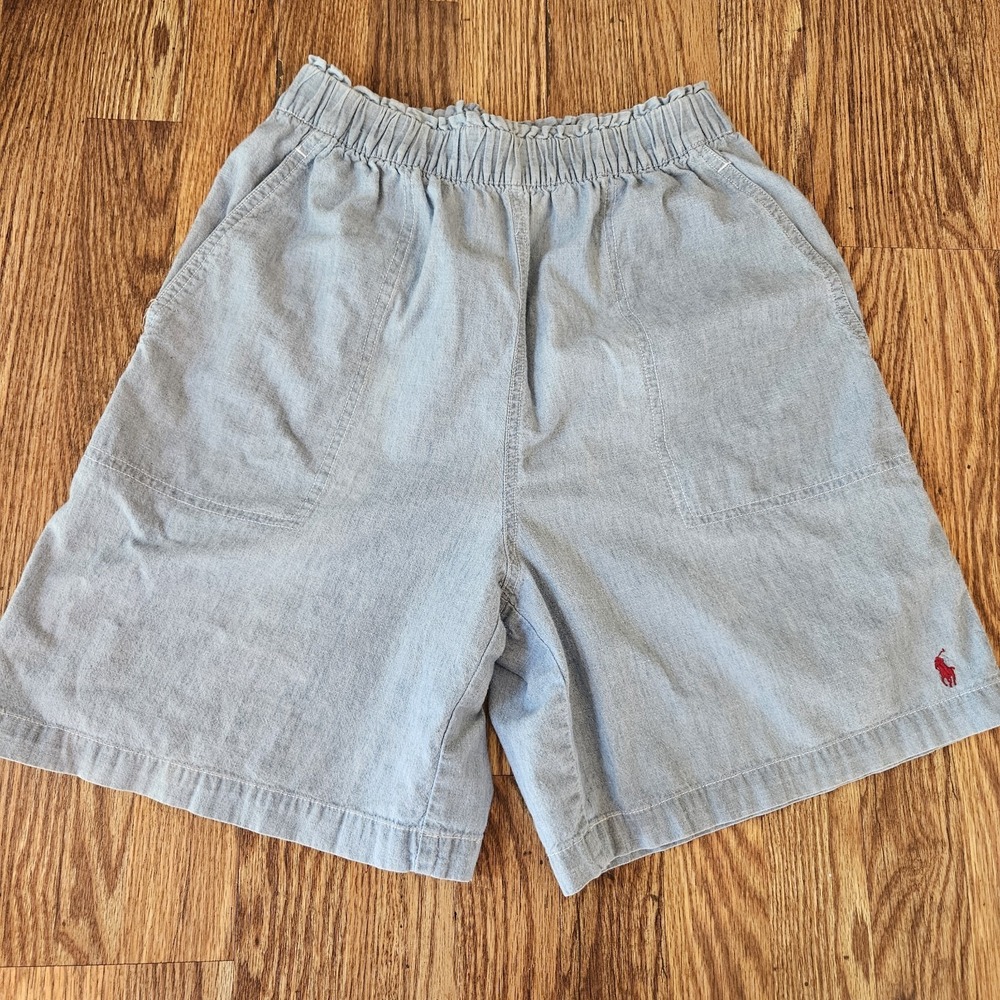 VTG Ralph Lauren Women M Blue Cotton Lightweight Denim Shorts Bermuda Bare Back